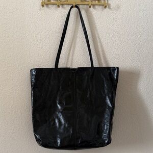 Latigo Black Patent Tote with Long Straps
